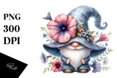 Cute Gnome with Big Hat and Petunia PNG Product Image 1
