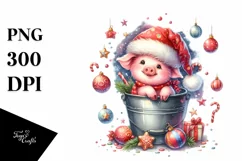 Colorful Cute Pig with Santa Hat PNG Product Image 1