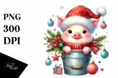 Colorful Cute Pig with Santa Hat PNG Product Image 1