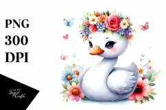 Cartoon-Style Swan with Flower Crown, White Background Product Image 1
