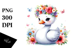 Cartoon-Style Swan with Flower Crown, White Background Product Image 1
