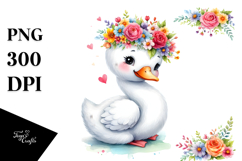 Cartoon-Style Swan with Flower Crown, White Background Product Image 1
