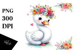 Cartoon-Style Swan with Flower Crown, White Background Product Image 1