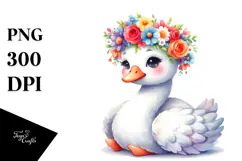 Cartoon-Style Swan with Flower Crown, White Background Product Image 1