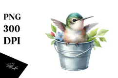 Watercolor Baby Hummingbird in a Bucket Product Image 1