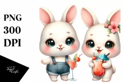 Expressive Baby Rabbit with Cocktails | Cute Clipart Product Image 1