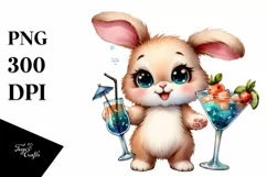 Expressive Baby Rabbit with Cocktails | Cute Clipart Product Image 1