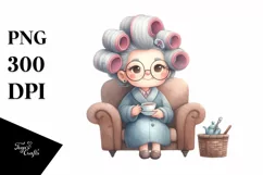 Old Lady with Hair Curlers, Tea Cup | Clipart Product Image 3