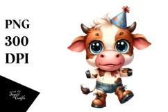 Cow with Party Hat and Goofy Smile | Clipart Product Image 1