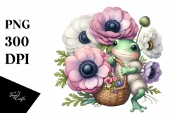 a Cute Baby Frog with Anemone Bouquet Clipart Product Image 3