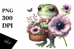 a Cute Baby Frog with Anemone Bouquet Clipart Product Image 3