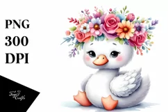 Cartoon-Style Swan with Flower Crown, White Background Product Image 1