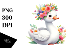 Cartoon-Style Watercolor Swan with Flower Crown PNG Product Image 1