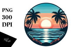Retro Tropical Beach Sunset PNG Product Image 1