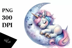 Baby Unicorn on Moon | Sublimation | Clipart Product Image 1