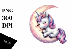 Baby Unicorn on Moon | Sublimation | Clipart Product Image 1