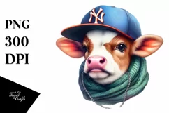 Colorful Baby Cow with Baseball Cap PNG Product Image 3