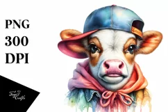 Colorful Baby Cow with Baseball Cap PNG Product Image 1