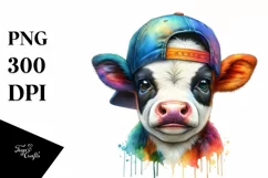 Colorful Baby Cow with Baseball Cap PNG Product Image 1