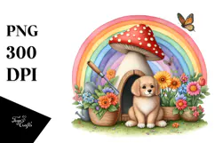 Dog House, Large Mushroom, Striking Rainbow | Clipart Product Image 1
