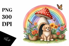 Dog House, Large Mushroom, Striking Rainbow | Clipart Product Image 1