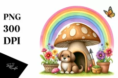 Dog House, Large Mushroom, Striking Rainbow | Clipart Product Image 1