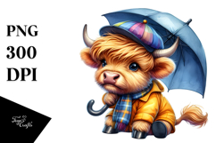 Happy Baby Highland Cow with Raincoat and Umbrella, Product Image 1