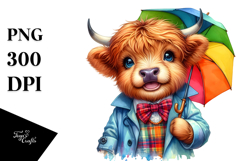 Happy Baby Highland Cow with Raincoat and Umbrella, Product Image 1