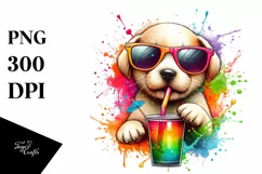 Colorful Puppy Drinking Clipart Art Product Image 3