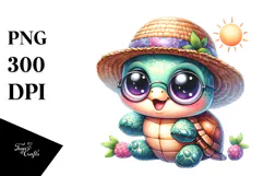 Cute Baby Turtle with Hat and Sunglasses PNG Product Image 1