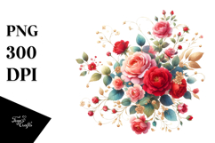 Colorful Red Roses with Gold Insertions, PNG Product Image 1