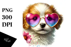 Colorful Puppy with Heart Shaped Sunglasses Product Image 1
