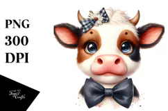 Graceful Cow with Bow and Tie PNG Product Image 1