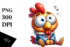 Playful Cartoon Chicken, Watercolor PNG Product Image 1