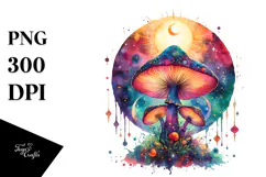 Vibrant Magical Celestial Mushroom Watercolor PNG Product Image 1
