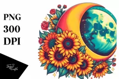 Vibrant Half Moon with Sunflowers PNG Product Image 3