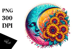Vibrant Half Moon with Sunflowers PNG Product Image 1