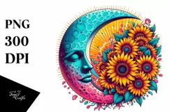 Vibrant Half Moon with Sunflowers PNG Product Image 1