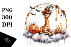Giraffe Dressed for Halloween on Cloud PNG Product Image 1