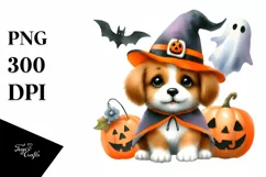 Cute Baby Dog Halloween Drawing | Sublimation Product Image 1