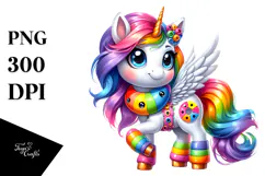 Playful Unicorn, Watercolor PNG Product Image 1