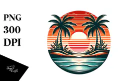 Vintage Tropical Island Sunset, Tshirt PNG Product Image 1