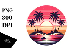 Tropical Island Sunset Clipart PNG Product Image 1