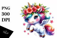 Cute Jumping Unicorn Clipart, Transparent PNG Product Image 1