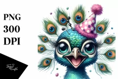 Colorful Peacock with Party Hat PNG Product Image 1