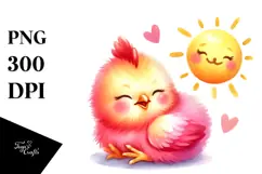 Cute Baby Chicken with Smiling Sun PNG Product Image 1