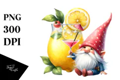 Whimsical Watercolor Gnome Drinking Cocktail PNG Product Image 1