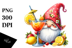 Whimsical Watercolor Gnome Drinking Cocktail PNG Product Image 1