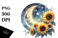 Vintage Half Moon with Sunflowers Clipart, Transparent PNG Product Image 3