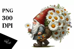 Small Gnome Carrying Large Daisy Bouquet | Clipart Product Image 3